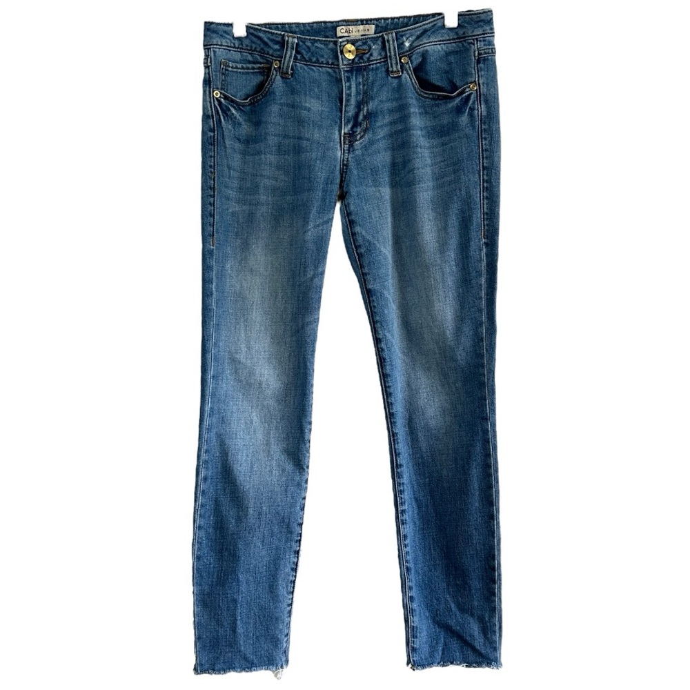 CAbi Women’s Skinny Low Rise Medium Wash Raw Hem Cropped Jeans Sz 6